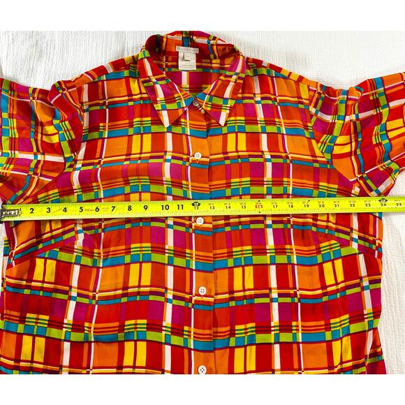 Austin Reed 100% Silk Multicolored Plaid Long Sleeve Blouse Women's 14W - Picture 2 of 7